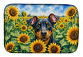 Manchester Terrier in Sunflowers Dish Drying Mat Absorbent Dish Drying Mat Pad for Kitchen Counter Dish Drainer Mat for Countertop, 14 x 21", Multicolor