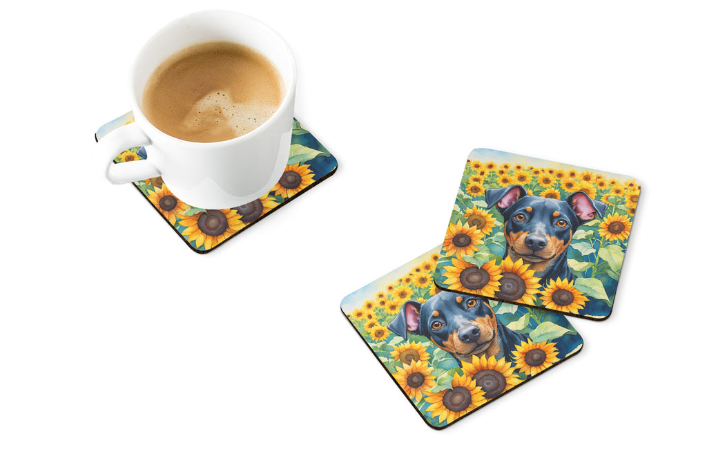 Manchester Terrier in Sunflowers Foam Coasters Set of 4 Cup Coasters for Indoor Outdoor, Tabletop Protection, Anti Slip, Mouse pad Material