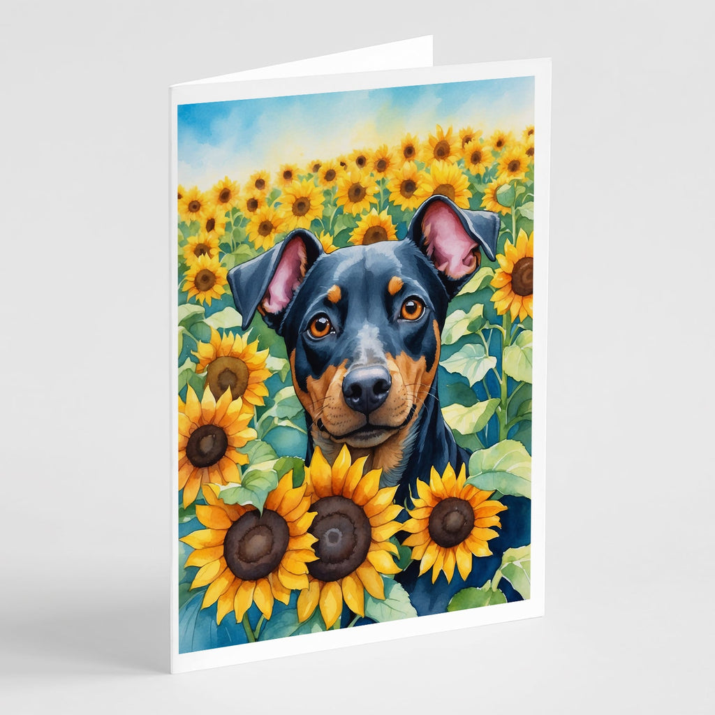 Manchester Terrier in Sunflowers Greeting Cards Pack of 8 Blank Cards with Envelopes Whimsical A7 Size 5x7