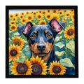 Manchester Terrier in Sunflowers Framed Metal Print Bathroom, Kitchen, Office, Home Decor Wall Art Ready to Hang, Square, 8X8