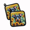 Manchester Terrier in Sunflowers Pot Holder Set of 2 Heat Resistant Quilted Hot Pads 7.5 x 7.5 Inch, Insulated Kitchen Trivets for Cooking & Baking