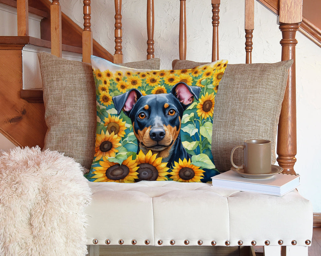 Manchester Terrier in Sunflowers Decorative Throw Pillow 14x14 Indoor Outdoor Accent Cushion, Fabric Cover with Insert for Sofa, Bed, Porch & Living Room