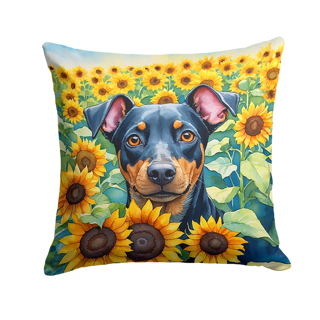 Manchester Terrier in Sunflowers Decorative Throw Pillow 18x18 Indoor Outdoor Accent Cushion, Fabric Cover with Insert for Sofa, Bed, Porch & Living Room