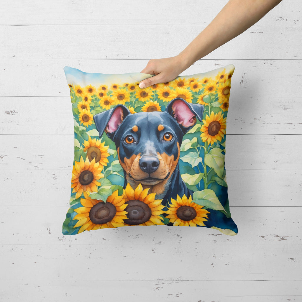 Manchester Terrier in Sunflowers Decorative Throw Pillow 18x18 Indoor Outdoor Accent Cushion, Fabric Cover with Insert for Sofa, Bed, Porch & Living Room