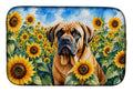 Mastiff in Sunflowers Dish Drying Mat Absorbent Dish Drying Mat Pad for Kitchen Counter Dish Drainer Mat for Countertop, 14 x 21", Multicolor