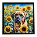 Mastiff in Sunflowers Framed Metal Print Bathroom, Kitchen, Office, Home Decor Wall Art Ready to Hang, Square, 8X8