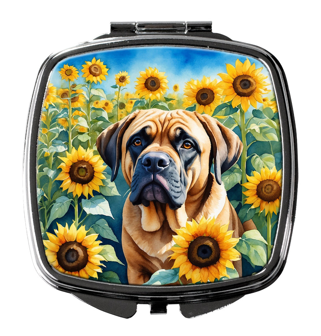 Mastiff in Sunflowers Compact Mirror Decorative Travel Makeup Mirror for Women Girls Gifts Pocket Makeup Mirror Folding Handheld