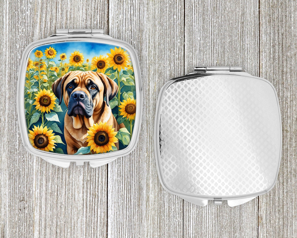 Mastiff in Sunflowers Compact Mirror Decorative Travel Makeup Mirror for Women Girls Gifts Pocket Makeup Mirror Folding Handheld