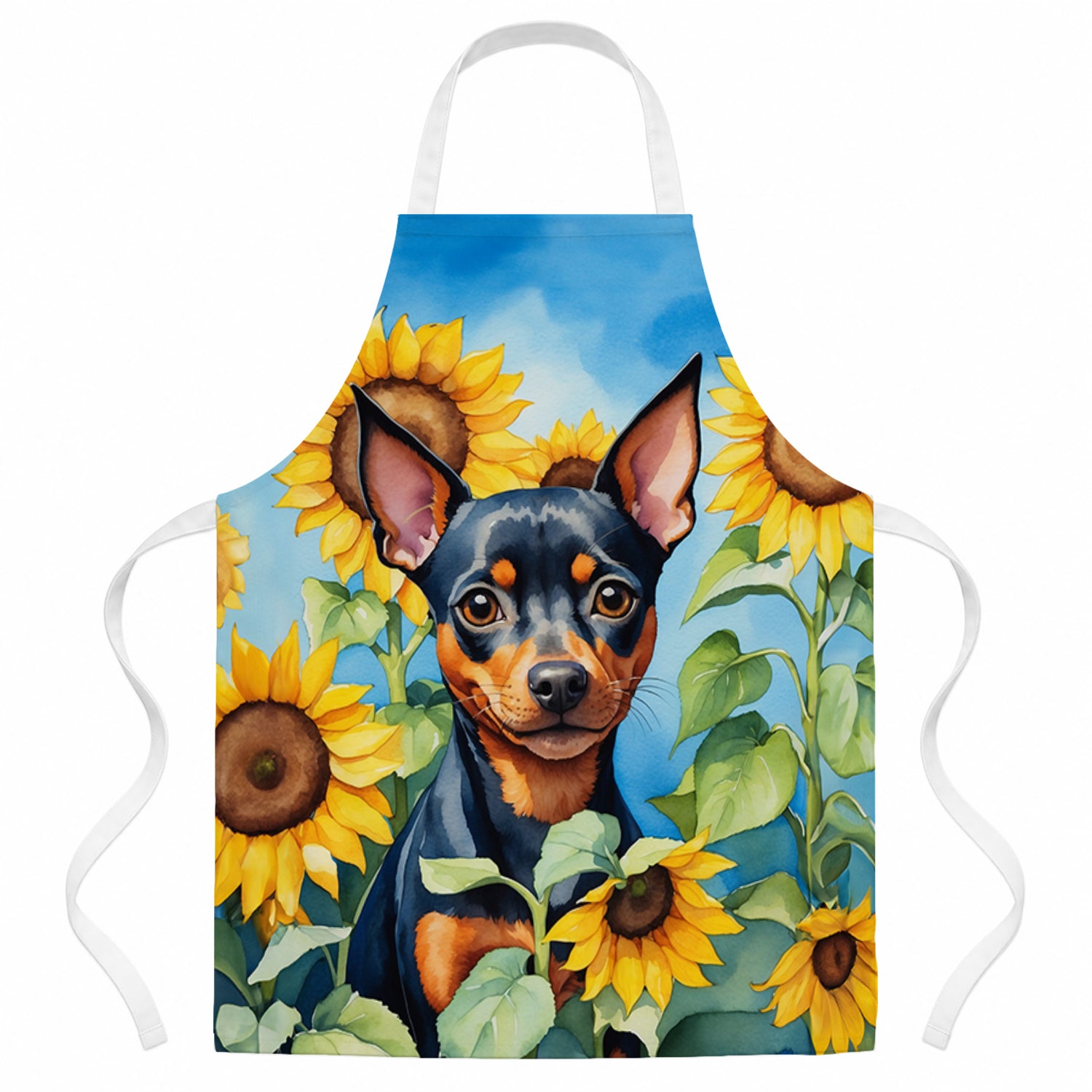 Miniature Pinscher in Sunflowers Apron Cooking Kitchen Server Baking Crafts Gardening for Adult Women Men, Unisex, Large, Multicolor