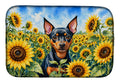 Miniature Pinscher in Sunflowers Dish Drying Mat Absorbent Dish Drying Mat Pad for Kitchen Counter Dish Drainer Mat for Countertop, 14 x 21", Multicolor