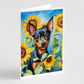 Miniature Pinscher in Sunflowers Greeting Cards Pack of 8 Blank Cards with Envelopes Whimsical A7 Size 5x7