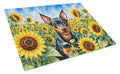 Miniature Pinscher in Sunflowers Cutting Board Tempered Glass Kitchen Cutting Surface, Heat Resistant Chopping Board with Non-Slip Feet, Decorative Food Prep & Serving