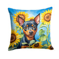 Miniature Pinscher in Sunflowers Decorative Throw Pillow 18x18 Indoor Outdoor Accent Cushion, Fabric Cover with Insert for Sofa, Bed, Porch & Living Room