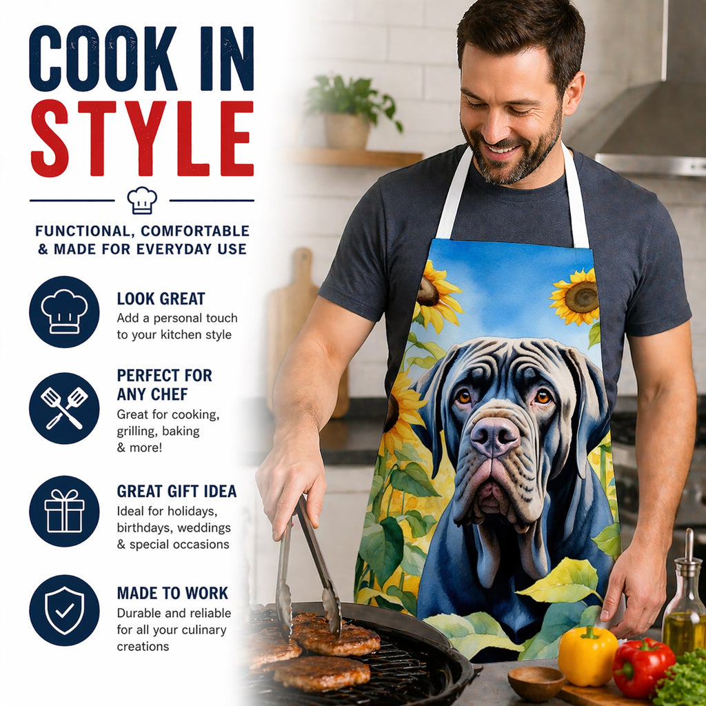 Neapolitan Mastiff in Sunflowers Apron Cooking Kitchen Server Baking Crafts Gardening for Adult Women Men, Unisex, Large, Multicolor