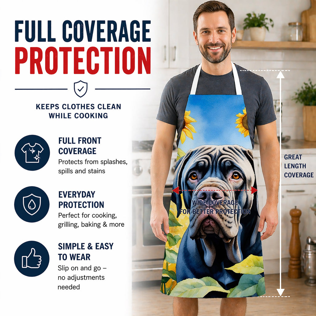 Neapolitan Mastiff in Sunflowers Apron Cooking Kitchen Server Baking Crafts Gardening for Adult Women Men, Unisex, Large, Multicolor