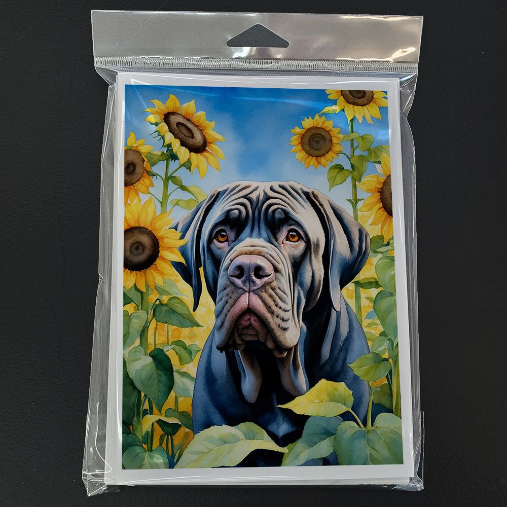 Neapolitan Mastiff in Sunflowers Greeting Cards Pack of 8 Blank Cards with Envelopes Whimsical A7 Size 5x7