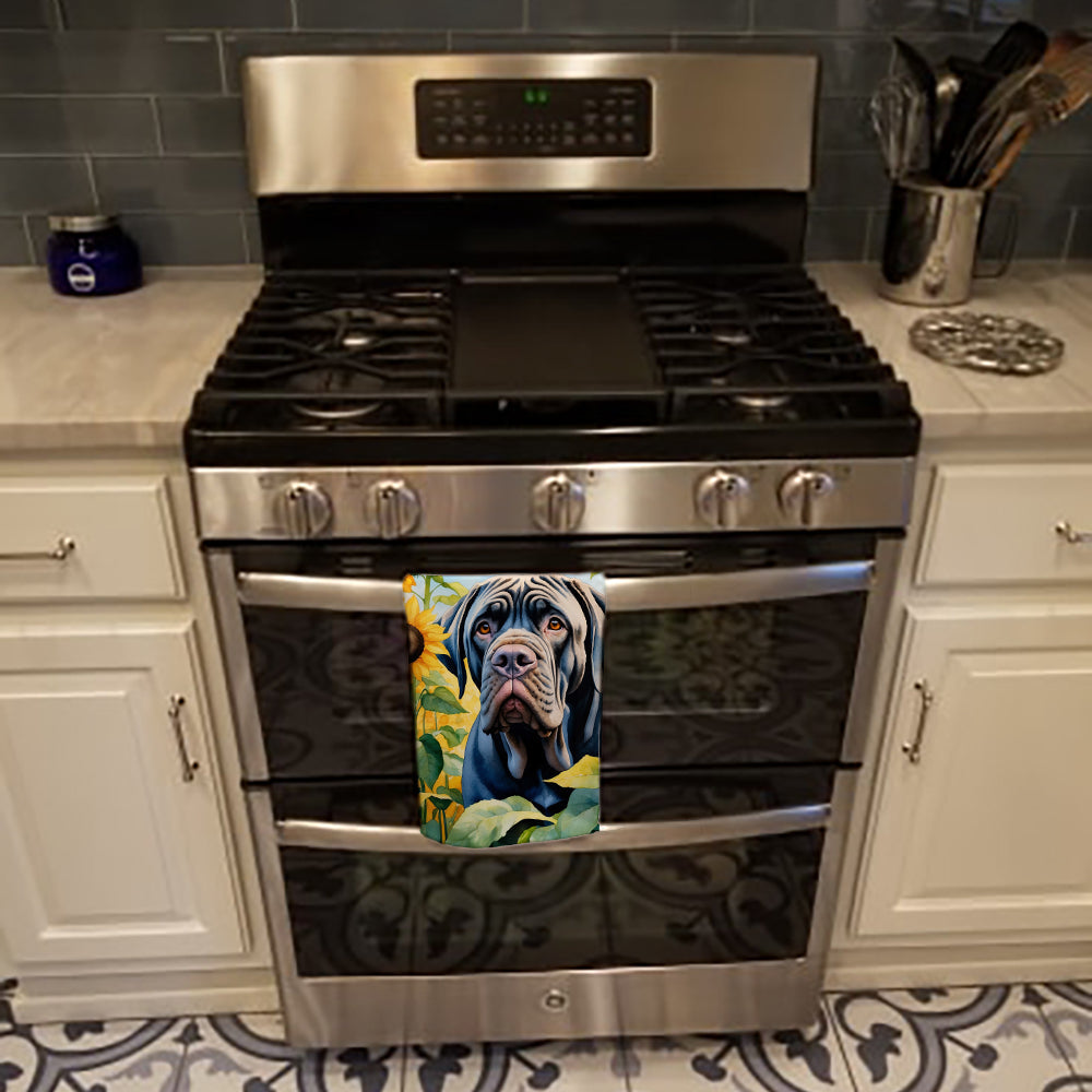 Neapolitan Mastiff in Sunflowers Kitchen Towel Velour Plush Front and Cotton Loop Back Machine Washable