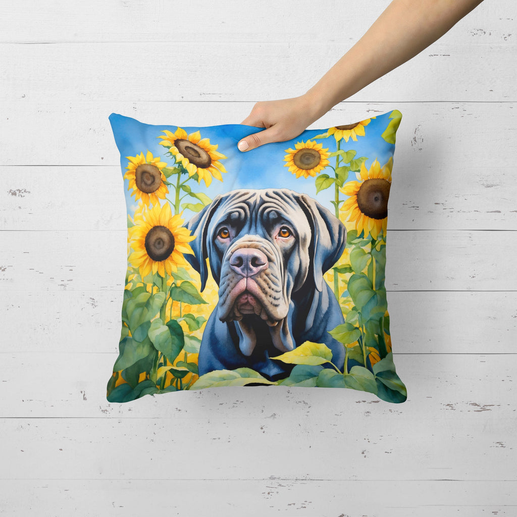 Neapolitan Mastiff in Sunflowers Decorative Throw Pillow 18x18 Indoor Outdoor Accent Cushion, Fabric Cover with Insert for Sofa, Bed, Porch & Living Room