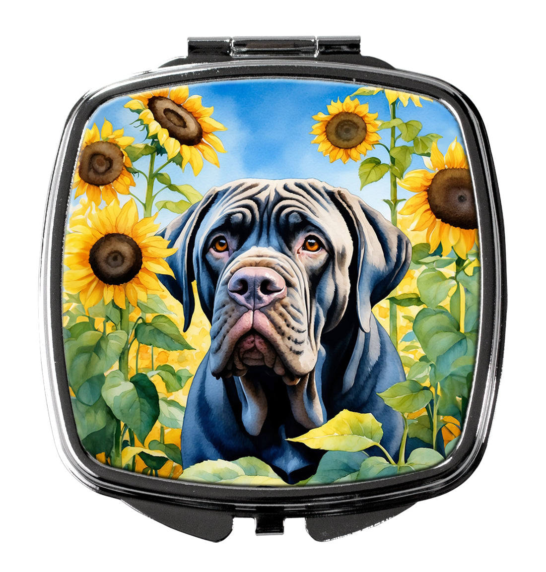 Neapolitan Mastiff in Sunflowers Compact Mirror Decorative Travel Makeup Mirror for Women Girls Gifts Pocket Makeup Mirror Folding Handheld