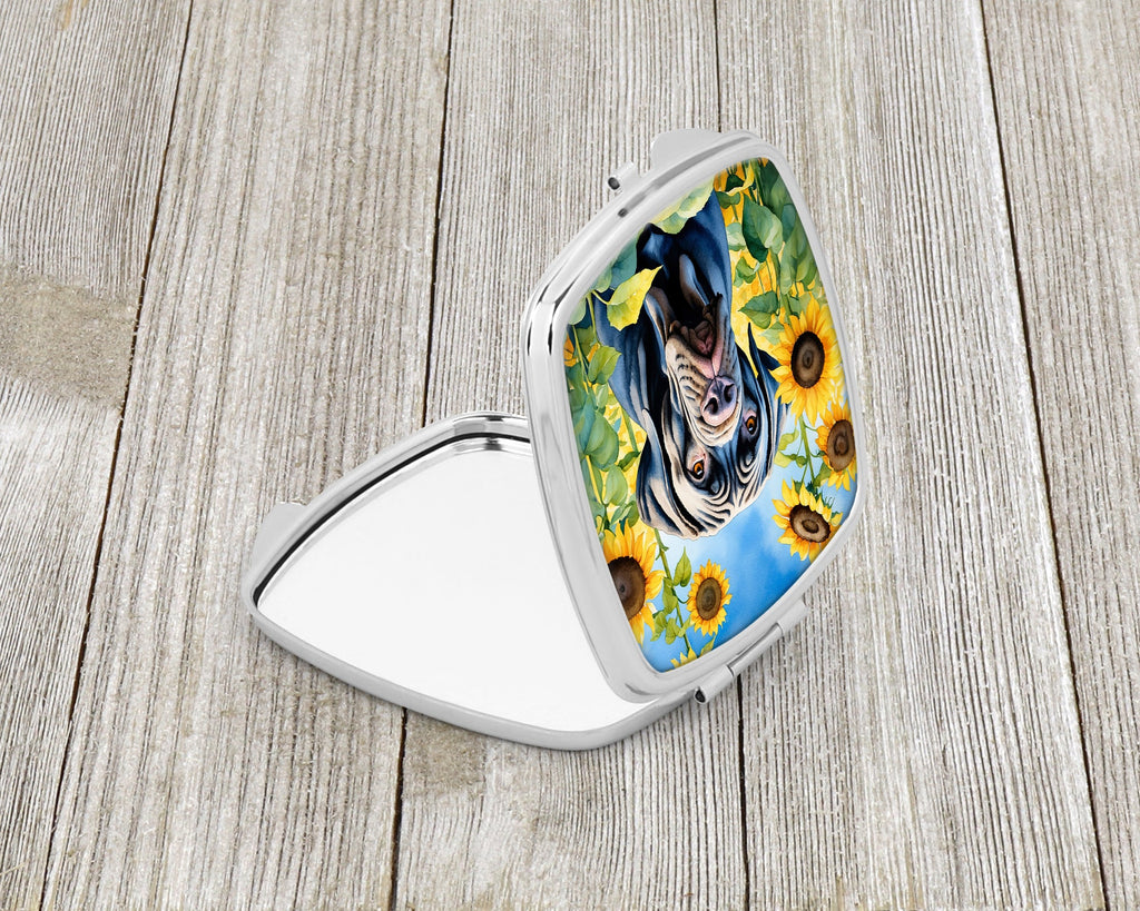 Neapolitan Mastiff in Sunflowers Compact Mirror Decorative Travel Makeup Mirror for Women Girls Gifts Pocket Makeup Mirror Folding Handheld