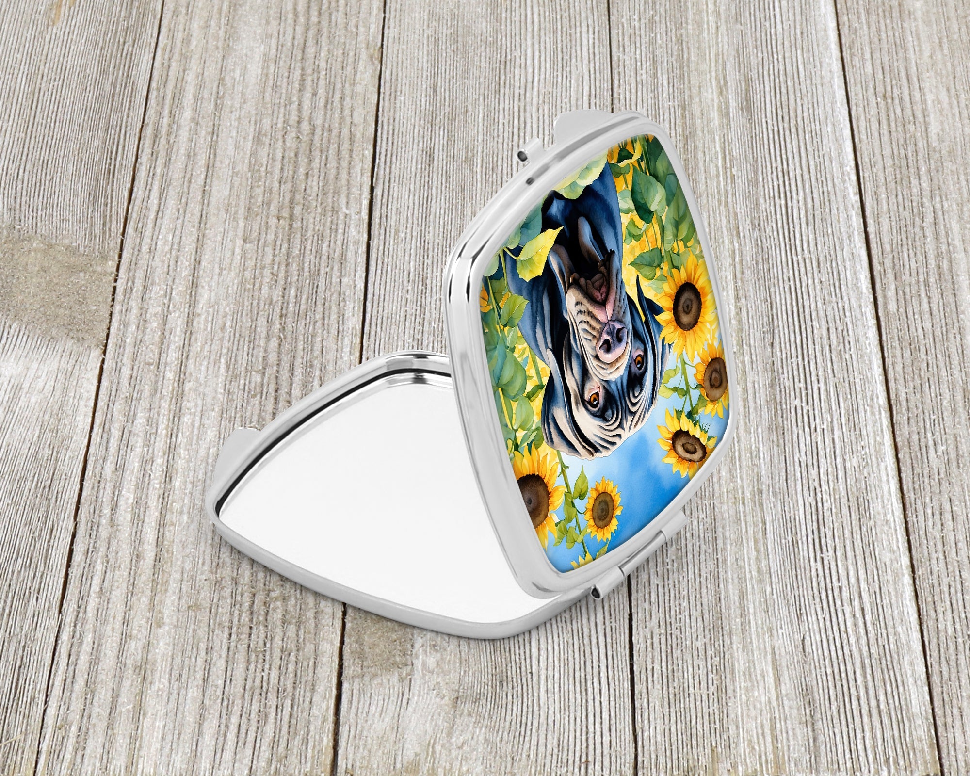 Neapolitan Mastiff in Sunflowers Compact Mirror Decorative Travel Makeup Mirror for Women Girls Gifts Pocket Makeup Mirror Folding Handheld