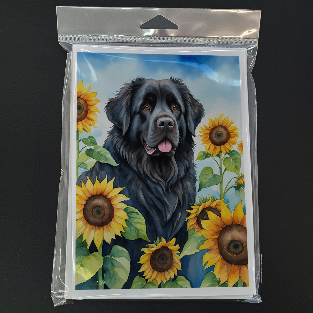Newfoundland in Sunflowers Greeting Cards Pack of 8 Blank Cards with Envelopes Whimsical A7 Size 5x7