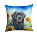 Newfoundland in Sunflowers Decorative Throw Pillow 14x14 Indoor Outdoor Accent Cushion, Fabric Cover with Insert for Sofa, Bed, Porch & Living Room