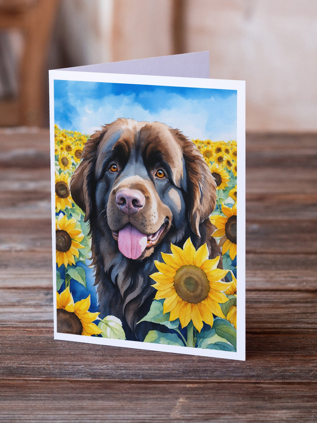 Newfoundland in Sunflowers Greeting Cards Pack of 8 Blank Cards with Envelopes Whimsical A7 Size 5x7