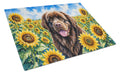 Newfoundland in Sunflowers Cutting Board Tempered Glass Kitchen Cutting Surface, Heat Resistant Chopping Board with Non-Slip Feet, Decorative Food Prep & Serving