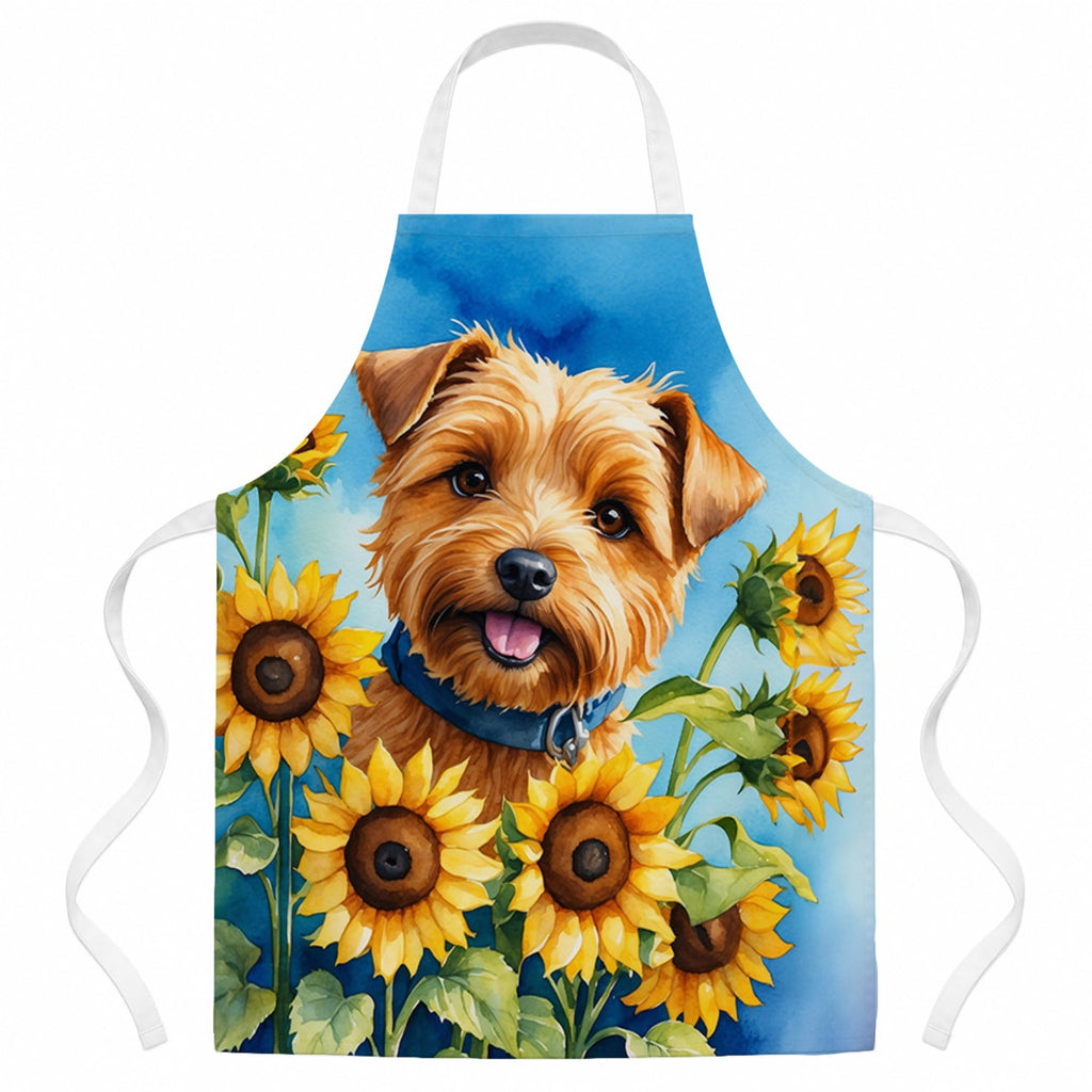 Norfolk Terrier in Sunflowers Apron Cooking Kitchen Server Baking Crafts Gardening for Adult Women Men, Unisex, Large, Multicolor