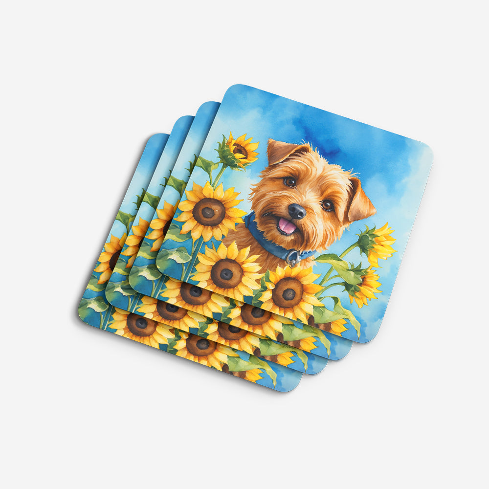 Norfolk Terrier in Sunflowers Foam Coasters Set of 4 Cup Coasters for Indoor Outdoor, Tabletop Protection, Anti Slip, Mouse pad Material