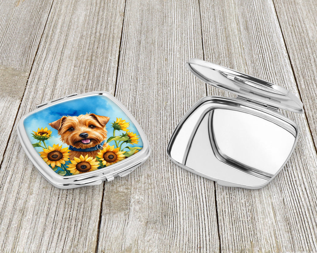 Norfolk Terrier in Sunflowers Compact Mirror Decorative Travel Makeup Mirror for Women Girls Gifts Pocket Makeup Mirror Folding Handheld