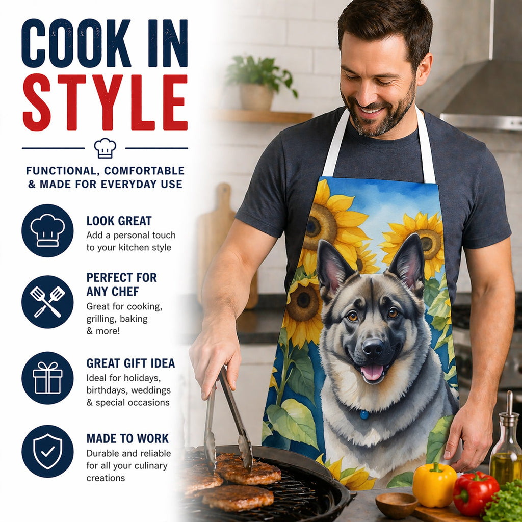 Norwegian Elkhound in Sunflowers Apron Cooking Kitchen Server Baking Crafts Gardening for Adult Women Men, Unisex, Large, Multicolor