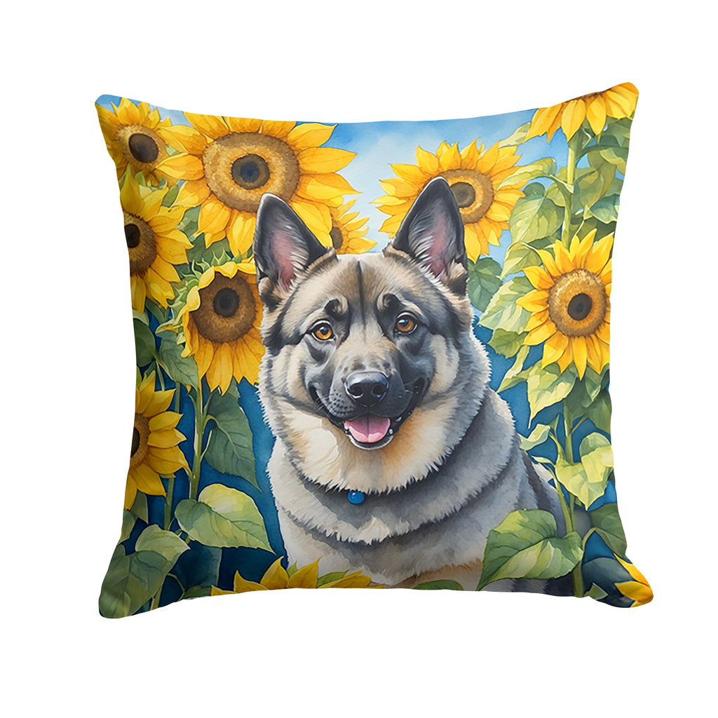 Norwegian Elkhound in Sunflowers Decorative Throw Pillow 14x14 Indoor Outdoor Accent Cushion, Fabric Cover with Insert for Sofa, Bed, Porch & Living Room