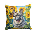 Norwegian Elkhound in Sunflowers Decorative Throw Pillow 14x14 Indoor Outdoor Accent Cushion, Fabric Cover with Insert for Sofa, Bed, Porch & Living Room