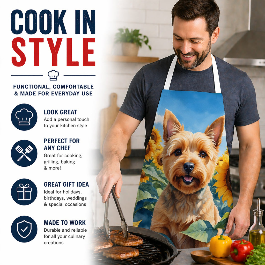 Norwich Terrier in Sunflowers Apron Cooking Kitchen Server Baking Crafts Gardening for Adult Women Men, Unisex, Large, Multicolor