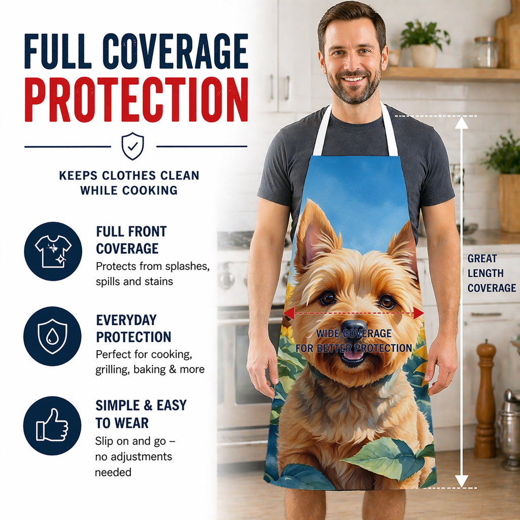 Norwich Terrier in Sunflowers Apron Cooking Kitchen Server Baking Crafts Gardening for Adult Women Men, Unisex, Large, Multicolor