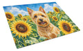 Norwich Terrier in Sunflowers Cutting Board Tempered Glass Kitchen Cutting Surface, Heat Resistant Chopping Board with Non-Slip Feet, Decorative Food Prep & Serving