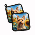 Norwich Terrier in Sunflowers Pot Holder Set of 2 Heat Resistant Quilted Hot Pads 7.5 x 7.5 Inch, Insulated Kitchen Trivets for Cooking & Baking