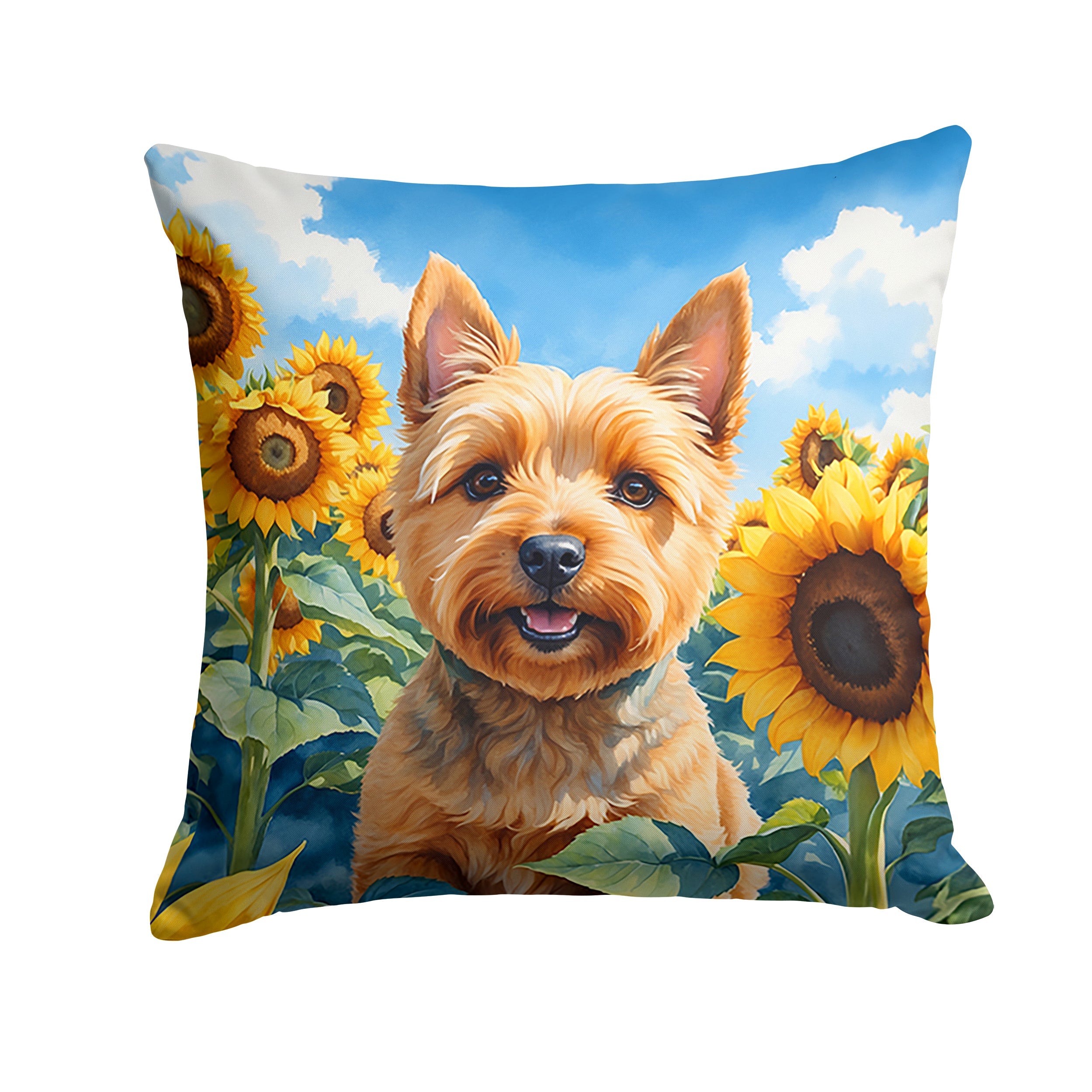 Norwich Terrier in Sunflowers Decorative Throw Pillow 14x14 Indoor Outdoor Accent Cushion, Fabric Cover with Insert for Sofa, Bed, Porch & Living Room