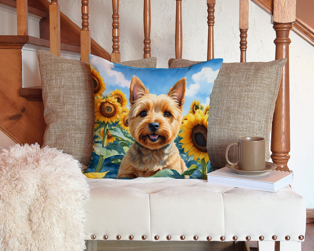 Norwich Terrier in Sunflowers Decorative Throw Pillow 14x14 Indoor Outdoor Accent Cushion, Fabric Cover with Insert for Sofa, Bed, Porch & Living Room