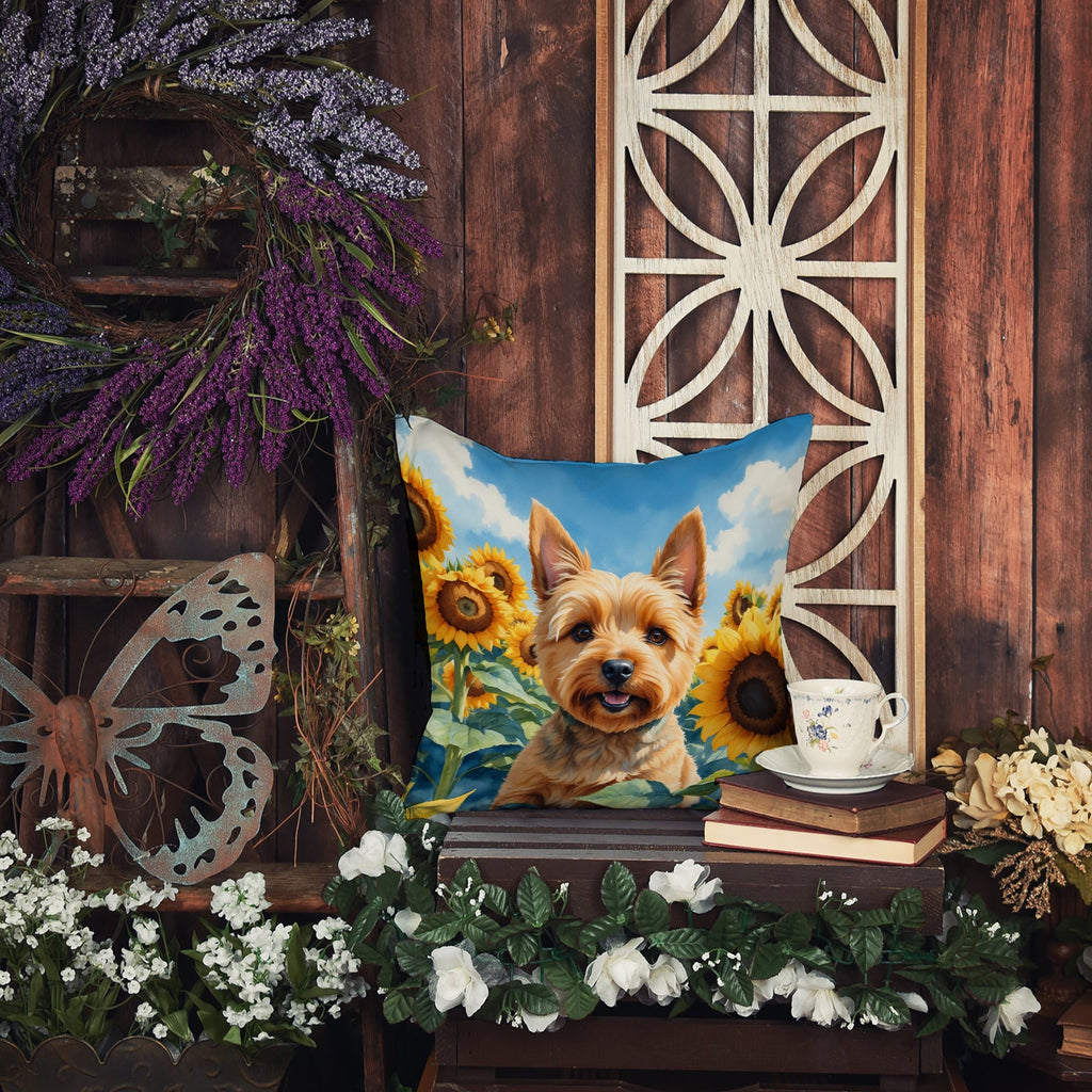 Norwich Terrier in Sunflowers Decorative Throw Pillow 14x14 Indoor Outdoor Accent Cushion, Fabric Cover with Insert for Sofa, Bed, Porch & Living Room