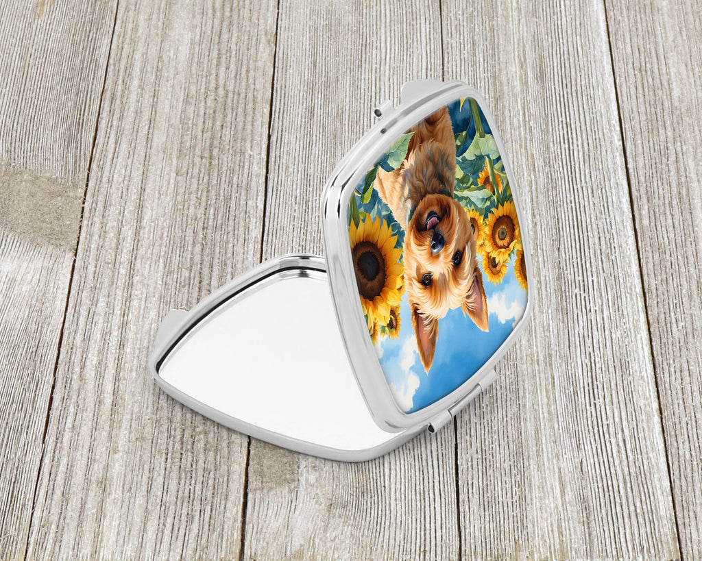 Norwich Terrier in Sunflowers Compact Mirror Decorative Travel Makeup Mirror for Women Girls Gifts Pocket Makeup Mirror Folding Handheld