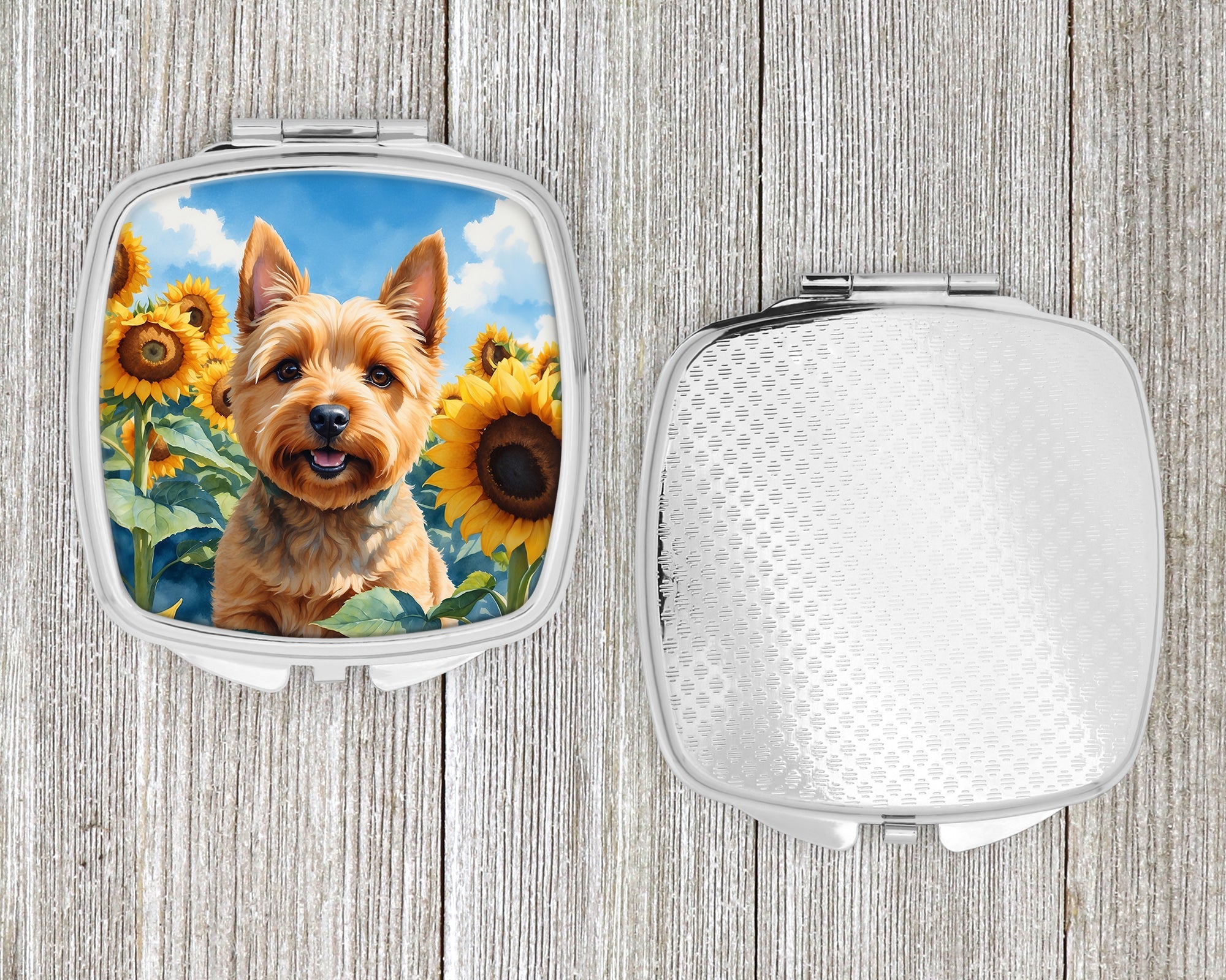 Norwich Terrier in Sunflowers Compact Mirror Decorative Travel Makeup Mirror for Women Girls Gifts Pocket Makeup Mirror Folding Handheld