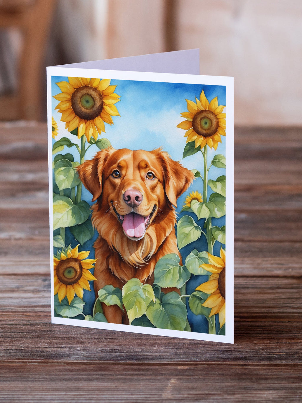 Nova Scotia Duck Toller in Sunflowers Greeting Cards Pack of 8 Blank Cards with Envelopes Whimsical A7 Size 5x7