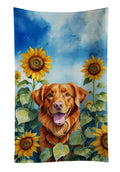 Nova Scotia Duck Toller in Sunflowers Kitchen Towel Velour Plush Front and Cotton Loop Back Machine Washable