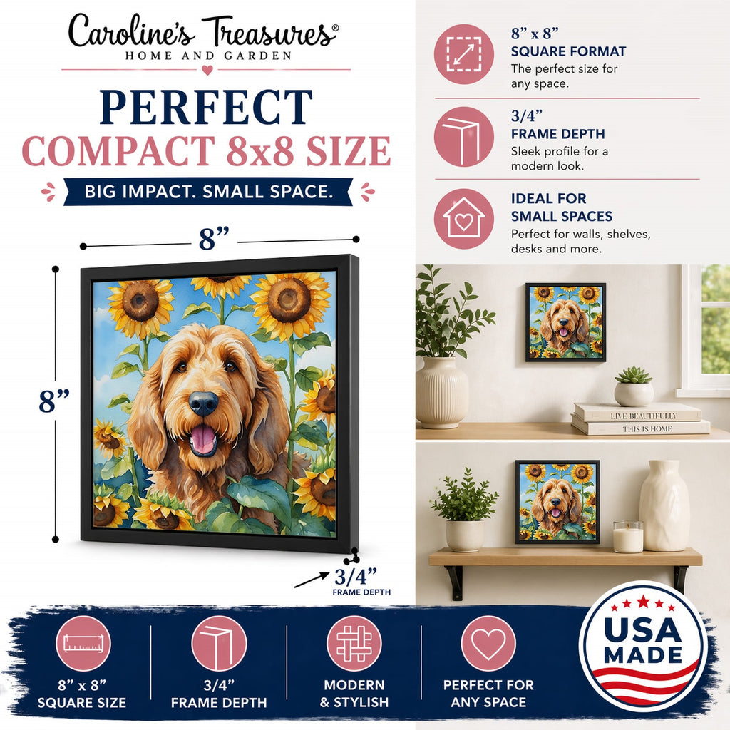 Otterhound in Sunflowers Framed Metal Print Bathroom, Kitchen, Office, Home Decor Wall Art Ready to Hang, Square, 8X8
