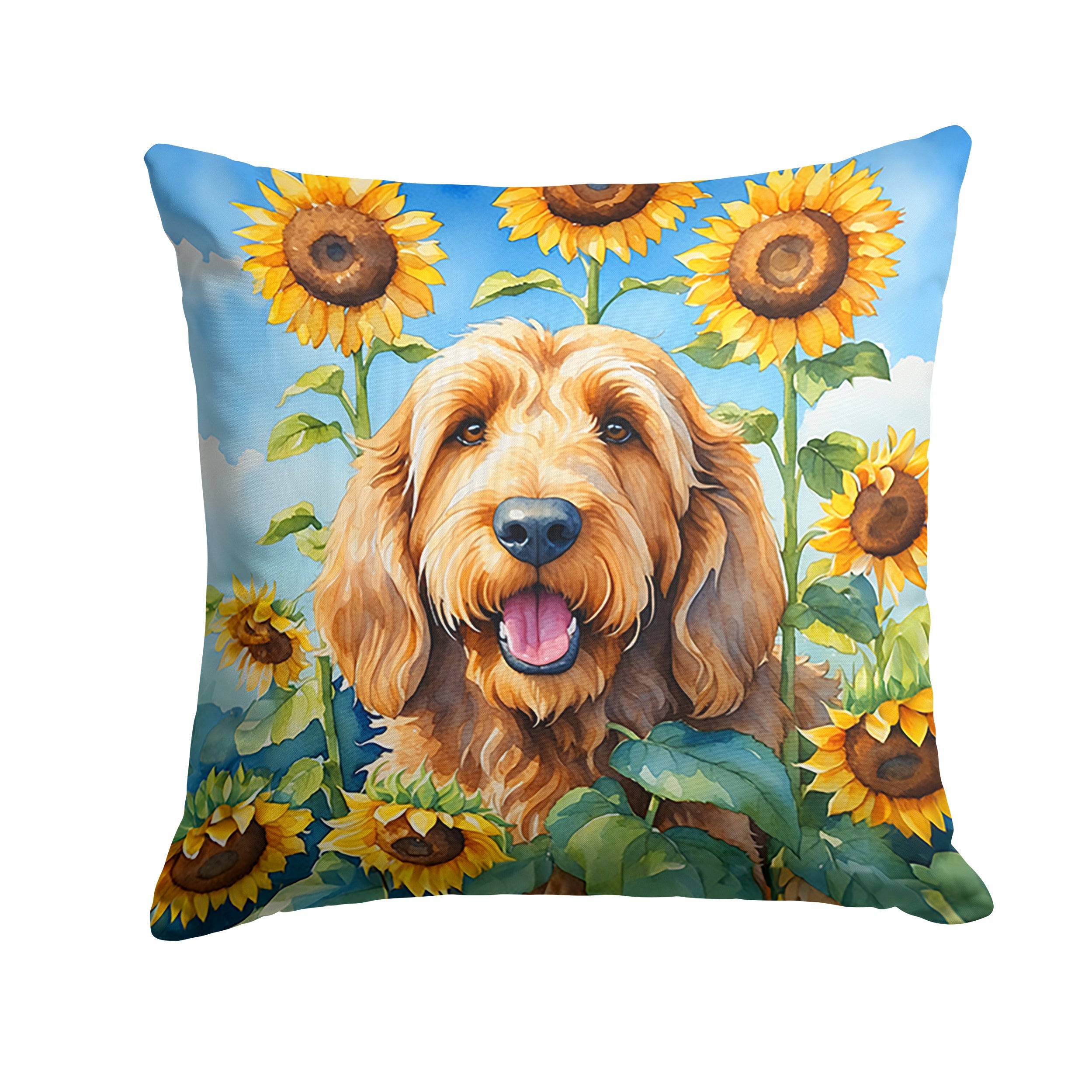 Otterhound in Sunflowers Decorative Throw Pillow 14x14 Indoor Outdoor Accent Cushion, Fabric Cover with Insert for Sofa, Bed, Porch & Living Room