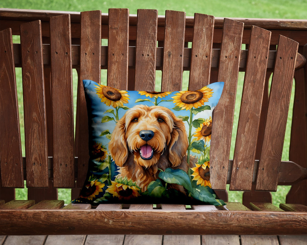 Otterhound in Sunflowers Decorative Throw Pillow 14x14 Indoor Outdoor Accent Cushion, Fabric Cover with Insert for Sofa, Bed, Porch & Living Room
