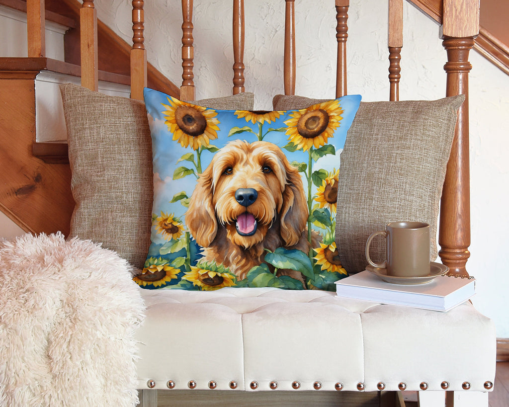 Otterhound in Sunflowers Decorative Throw Pillow 14x14 Indoor Outdoor Accent Cushion, Fabric Cover with Insert for Sofa, Bed, Porch & Living Room